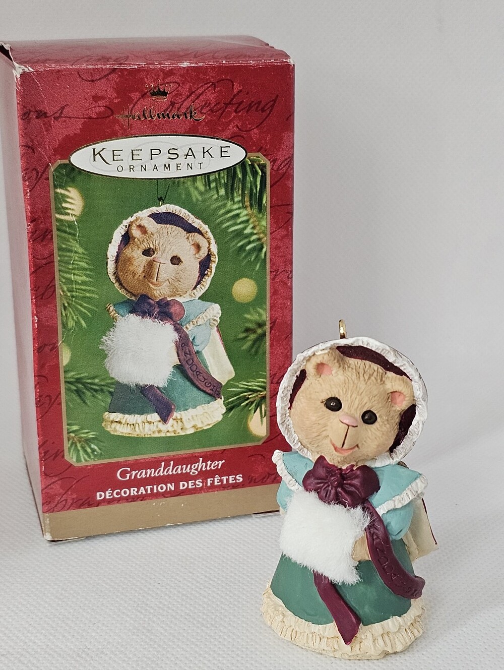 Hallmark Ornament Christmas Granddaughter Bear girl 2001 Victorian family Dress